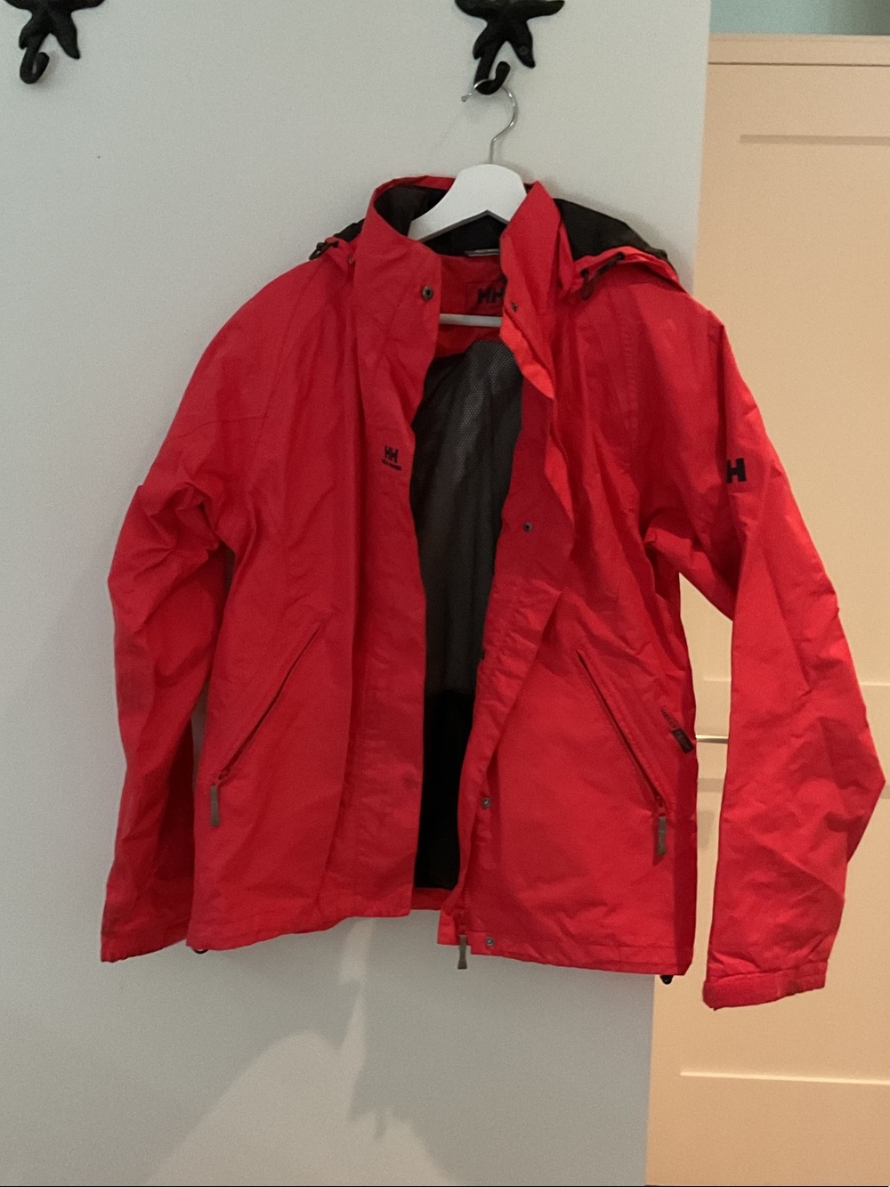 Helly Hansen Red Waterproof Rain Jacket with Hood
